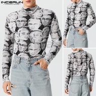 XMAN Men's Fashion Figure Abstract Pattern Round Neck Long Sleeve T-shirt
