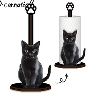 CARNATIOGV Wooden Tissue Holder, Black Cat Shape Vertical Storage Desktop Tissue Holder, Cling Film 