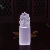 莫桑比克粉晶九尾狐擺件 冰透粉色水晶手工雕刻動物雕像 靈動可愛