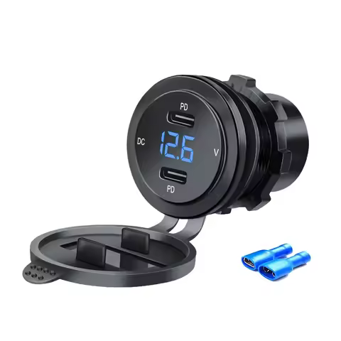 90W USB C Car Charger Socket Dual 45W PD Type-C Power Outlet Fast Charging for 12V/24V Car Marine Bo