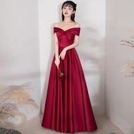 EAGLELY Luxury Bridal Evening Dress For Women Formal Event Elegant Classy One Shoulder Satin Burgundy Can Usually Ball Gown For Ninang Dinner Party Wedding Sponsor Banquet Weddings And Looks Thin