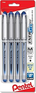 Pentel EnerGel NV Gel Ink Pen, (0.7mm), Medium Point, Metal Tip, Blue Ink, 4 Pack (BL27BP4C)