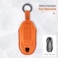 Alcantara Suede Key Fob Cover with Keychain Fits Porsche Macan 4 EV Electric model 2024 2025 Taycan 