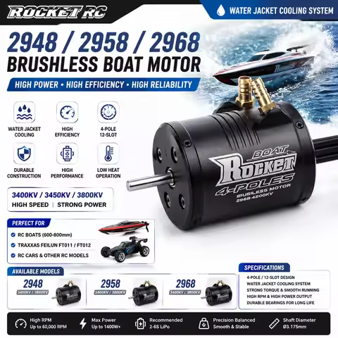 ROCKET RC 2968 2958 2948 Brushless Boat Motor 3400/3450/3800KV Water jacket for Traxxas Feilun FT011
