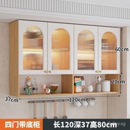 Household Glass Door Kitchen Hanging Cabinet Solid Wood Cream Style Wall-Mounted Bathroom Top Cabinet Bedroom Dining Room Closet Cabinet