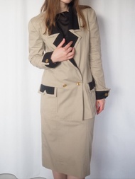 CHANEL 香奈兒 雙色套裝 外套 裙子 米白 黑色 棉質 老件古著