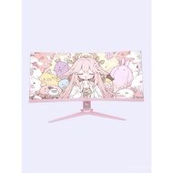 Monitor Merah Jambu AOC 34-inci dengan Skrin Tulang Ikan 4K 180Hz Paparan Putih 27-inci Penyesuaian 