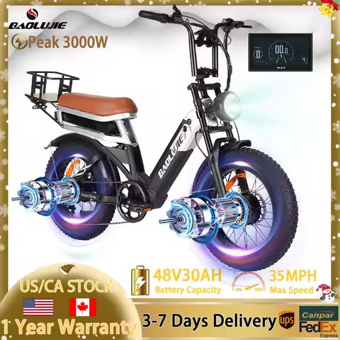 BAOLUJIE Peak 3000W Electric Bike for Adults,48V 30Ah Removable Battery, Top Speed 35MPH, 20''X4" St