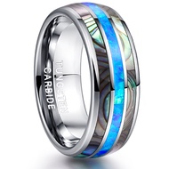 BONLAVIE Mens 8mm Tungsten Carbide Ring Opal and Abalone Shell Wedding Engagement Ring Band Size 6 t