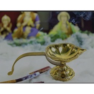 Brass Pooja Aarti Diya | flower aarthi Pure Brass Diya with Golden Polish/Long Handle Diya Festive D