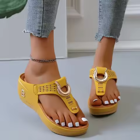 Summer Sandals Women New Open Toe Beach Shoes Flip Flops Wedges Comfortable Slippers Cute Sandals Pl