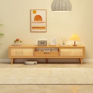 Japanese-Style TV Cabinet and Tea Table Combination Solid Wood Small Apartment Home Living Room Modern Minimalist Floor Cabinet Simple TV Stand/tv console / Tv Cabinet Small Family Saving Space Narrow Cabinet / coffee table