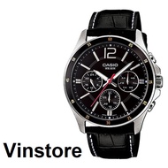 Baru [Vinstore] Casio MTP-1374 Chronograph Style Analog Quartz Black L