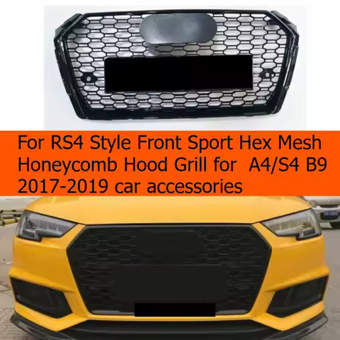 For RS4 Style Front Sport Hex Mesh Honeycomb Hood Grill for A4/S4 B9 2017-2019 car accessories
