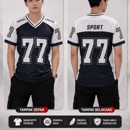 JERSEY MEN'S RUNNING SPORTS SHIRT/ IN NAVY WITH 77 MOTIF