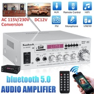 SUNBUCK 1200w AV Power Amplifier 2.0 Channel Audio DC 12V 110V/220V Support FM USB 2 Mic 5.0 Bluetooth Home Karaoke