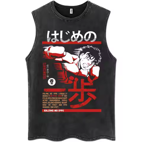 Anime Hajime No Ippo Kamogawa Boxing Gym Washed Sleeveless T-Shirt Makunouchi KGB T-Shirts Men Women