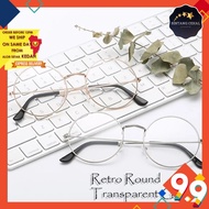 [Stock Malaysia] Round Eye Glasses Trendy Style Casual Korean Retro for Women Men Frame Clear - Spek