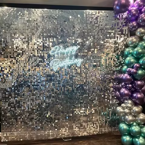 Advertisement Shimmer Wall Backdrop Iridescent Silver Sequin Shimmer Wall Panels For Birthday Party