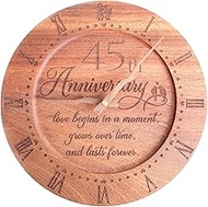 Treble Bee 45th Anniversary Clock 10 INCHES Engraved Wooden Clock for Couple's 45th Wedding Annivers