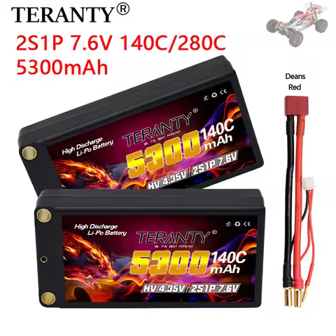 TREANTY 2S Lipo Battery 7.6V 5300mAh 140C with XT90/T/XT60 Connector for RC Buggy Truggy Vehicle Car