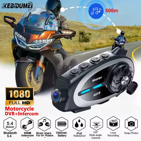 1080P DVR Motorcycle Intercom Helmet Headset 500M Music Share Headphone WiFi Video Recorder 1500Mah 