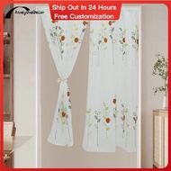AnneyOneDecor Short Sheer Tier Curtain LadyBug Embroidered Half Window Curtains Sheer Rod Pocket Kitchen Voile Faux Linen Curtain for Bathroom