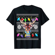 Deer Ugly Christmas T Shirt Deer Santa Hat Gift T-Shirt