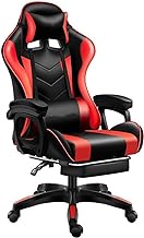 High-Back Racing Style Bonded Leather Gaming Chair,Swivel High Back Footrest with Headrest Lumbar Support,Heavy Duty Ergonomic Computer Office Desk Chair,Red Comfortable anniversary