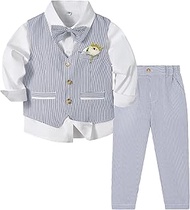 Baby Boys' Suit, 5-Piece Elegant Wedding Set with Vest, Shirt, Trousers, Boutonnière and Papillon