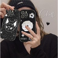Japanese and Korean Ins Style Cool Black Cartoon AEKYUNG Cat Cream Shell for Iphone 7 8 plus X Xr Xsmax 11 12 13pro 14plus 15promax Phone Case