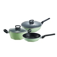 Kuali 30cm, periuk sup 22cm, kuali 22cm, set tiga keping peralatan memasak anti-lekat besi halus Zhe