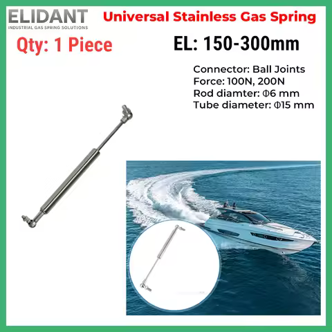 1PC Stainless Steel Gas Spring 100N 200N 150-300mm Metal Ball Support Rod Yacht Pneumatic Rods Medic
