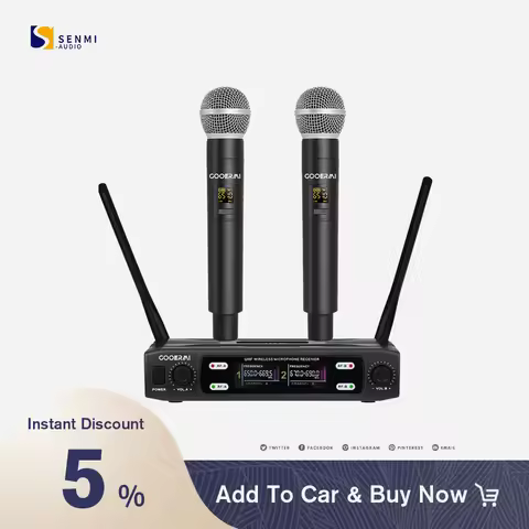 Senmi KU202 Wireless Dual Microphone System 2-Channel Handheld Dynamic Microphone With Adjustable Vo