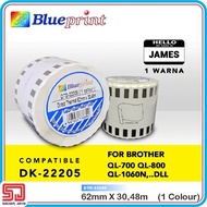 Continuous Sticker Brother DTS-22205 Blueprint 62 mm 30 meters Barcode Label Sticker DK-22205 1 colo