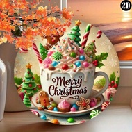 2D1pc 8x8" Vintage Christmas Coffee Metal Sign - Eye-Catching Decor for Home Garden Coffee Bar, Holi