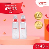 Pigeon Official - PP Slim Neck Standard Feeding Red Bottle Fast Flow, 240ml (L) 9+ Months Twinpack