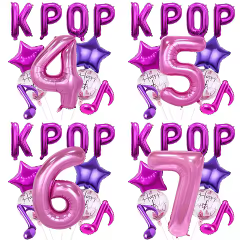 Kpop Birthday Decoration Set 11 pieces, Kpop Music Balloon, Purple Red Note Balloon, 32 inch Purple 