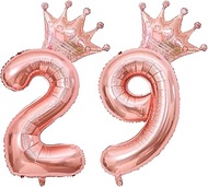 40 Inch Rose Gold Crown Number 29 Balloons, 29th Birthday Balloons for Men Women, 29th Celebration D