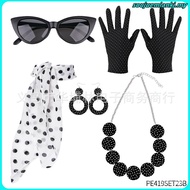 50s Women Set Polka Dot Headband Necklace for Women 5pcs Retro Disco Outfit Women Party Outfits for 