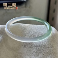 瑪瑙手鐲 高冰半山水玉髓手鐲 漸變青玉鐲子 油青色翡翠色手鐲 女