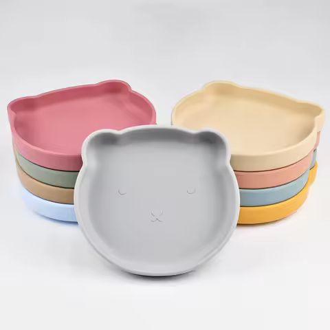 1PC Silicone Baby Dishes Suction Dining Plate Cartoon Bear Shape Baby Plates Eating Training Baby Fo