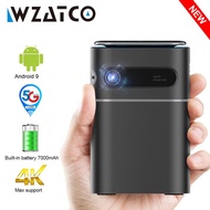 WZATCO A8 DLP Portable Projector Smart Android 9.0 5G WiFi Support 1080P Full HD 4K LED Beamer Mini Home Theater HD-in P