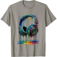 Adult Gamer Headphones Paint Splash Music Lover DJ T-Shirt Fashion Tops for Boys and Girls Distro Ag