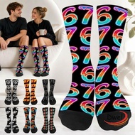 DWEL  67 Meme Ice Cream Socks, Cartoon Warm 67 Meme Crew Long Socks, Fashion Breathable Cotton Light