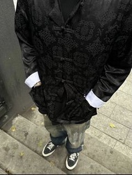 CLOT x NEIGHBORHOOD FW23聯名款日系街頭復古潮流黑絲綢唐裝長袖襯衫外套