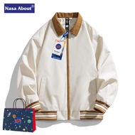 NASA Joint อเมริกันชุดเบสบอลเสื้อแจ็คเก็ตผู้ชาย Retro เสื้อคู่เสื้อนักเรียนชุดเบสบอลแจ็คเก็ต 2321 Coffee M