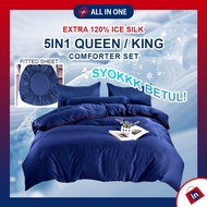 ❄️𝐒𝐢𝐧𝐠𝐥𝐞/𝐐𝐮𝐞𝐞𝐧/𝐊𝐢𝐧𝐠 (𝐂𝐨𝐦𝐟𝐨𝐫𝐭𝐞𝐫 𝐒𝐞𝐭) Premium Ice Silk 2500TC 5in1 Bedsheet Cadar Hotel / 冰丝床单5件套（有棉被）