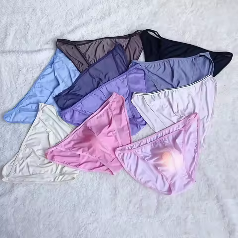 New Men Erotic Breathable Soft Ice Silk Baggy Sheer Bulge Pouch Bikini Thongs Briefs Underpants Soli