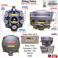 281672-SORL Trailer RE6 / RE-6 INJAP GEGANTI Relay Valve   Emergency Valve* BIG HOLE = 3/8"